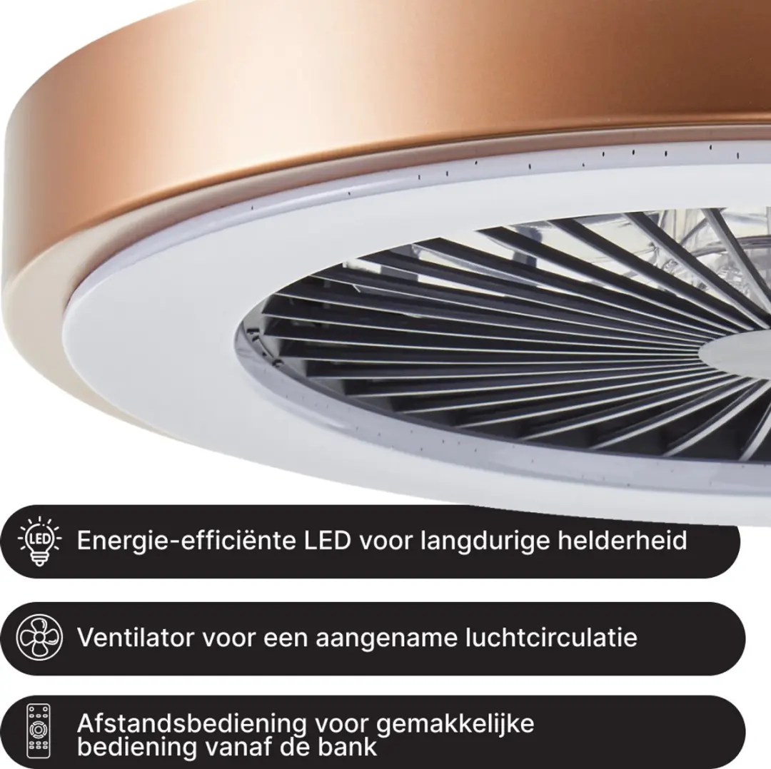 Brilliant Slimline Plafondventilator 48,5cm - RGBW LED 40W - Zwart/Goud