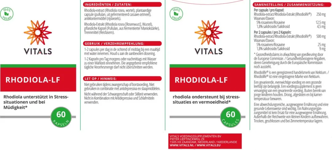 Vitals Rhodiola-LF 60 Capsules - 33g