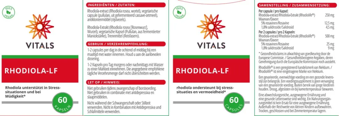 Vitals Rhodiola-LF 60 Capsules - 33g