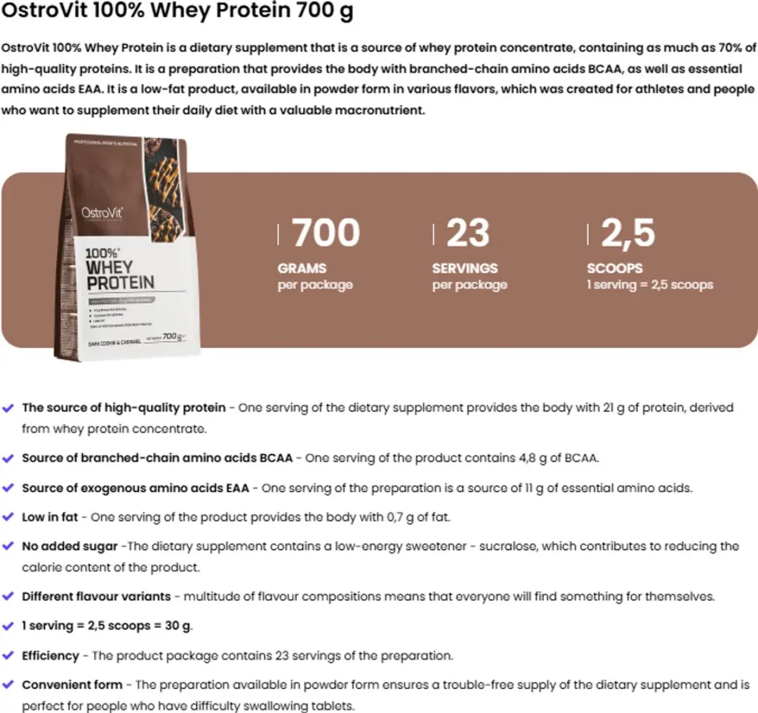 OstroVit 100% Whey Protein Donkere Koekjes met Karamel 700g