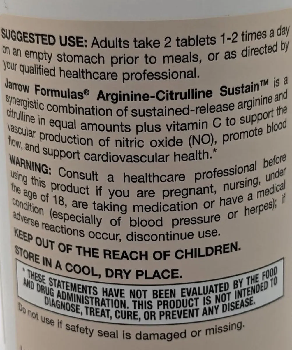 Jarrow Formulas Arginine-Citrulline Sustain 120 tabletten - 1000mg
