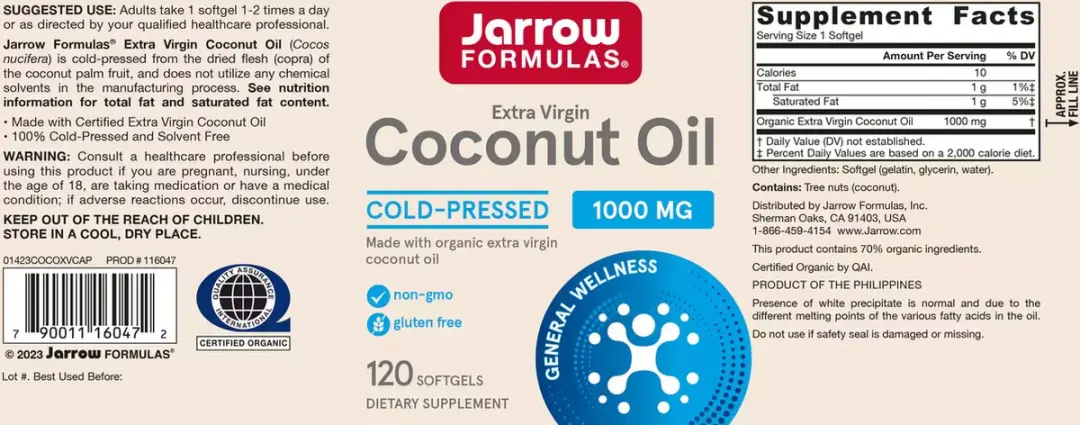 Jarrow Formulas Extra Virgin Kokosolie 1000mg - 120 Softgels