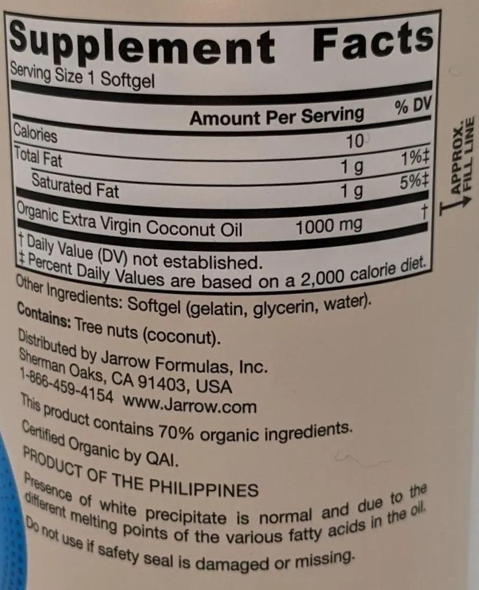 Jarrow Formulas Extra Virgin Kokosolie 1000mg - 120 Softgels
