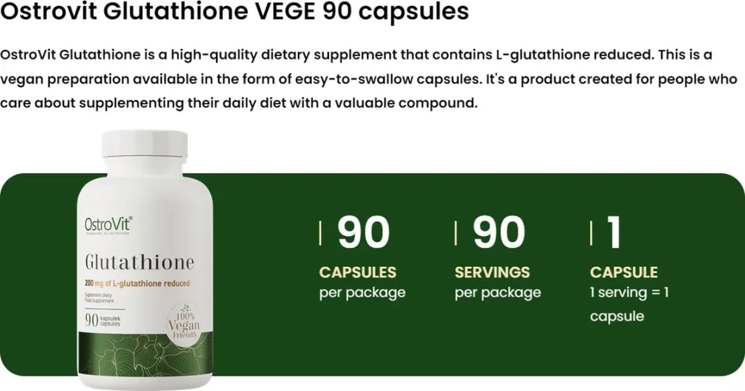 OstroVit Glutathione 200mg Vegan Capsules - 90 Stuks