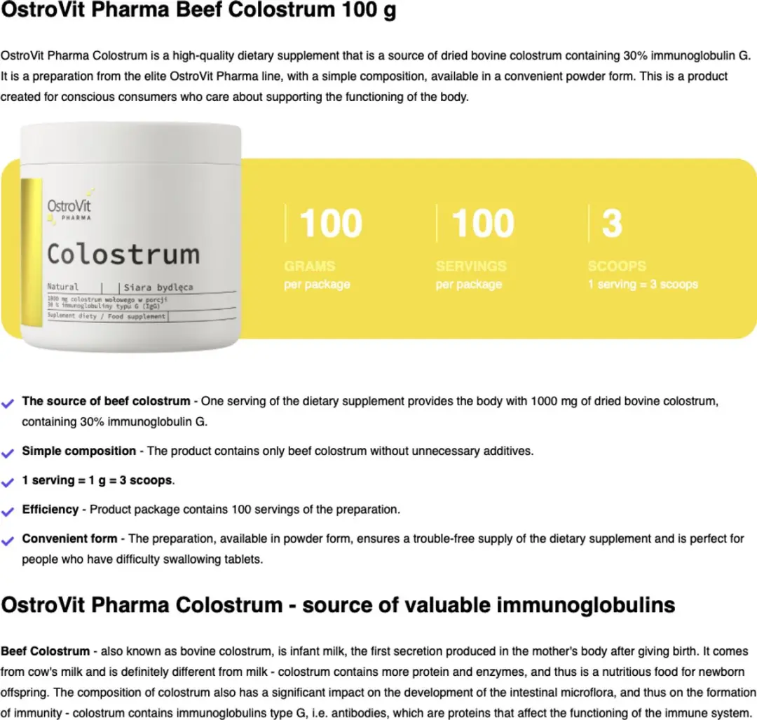 OstroVit Pharma Rundercolostrum 100g