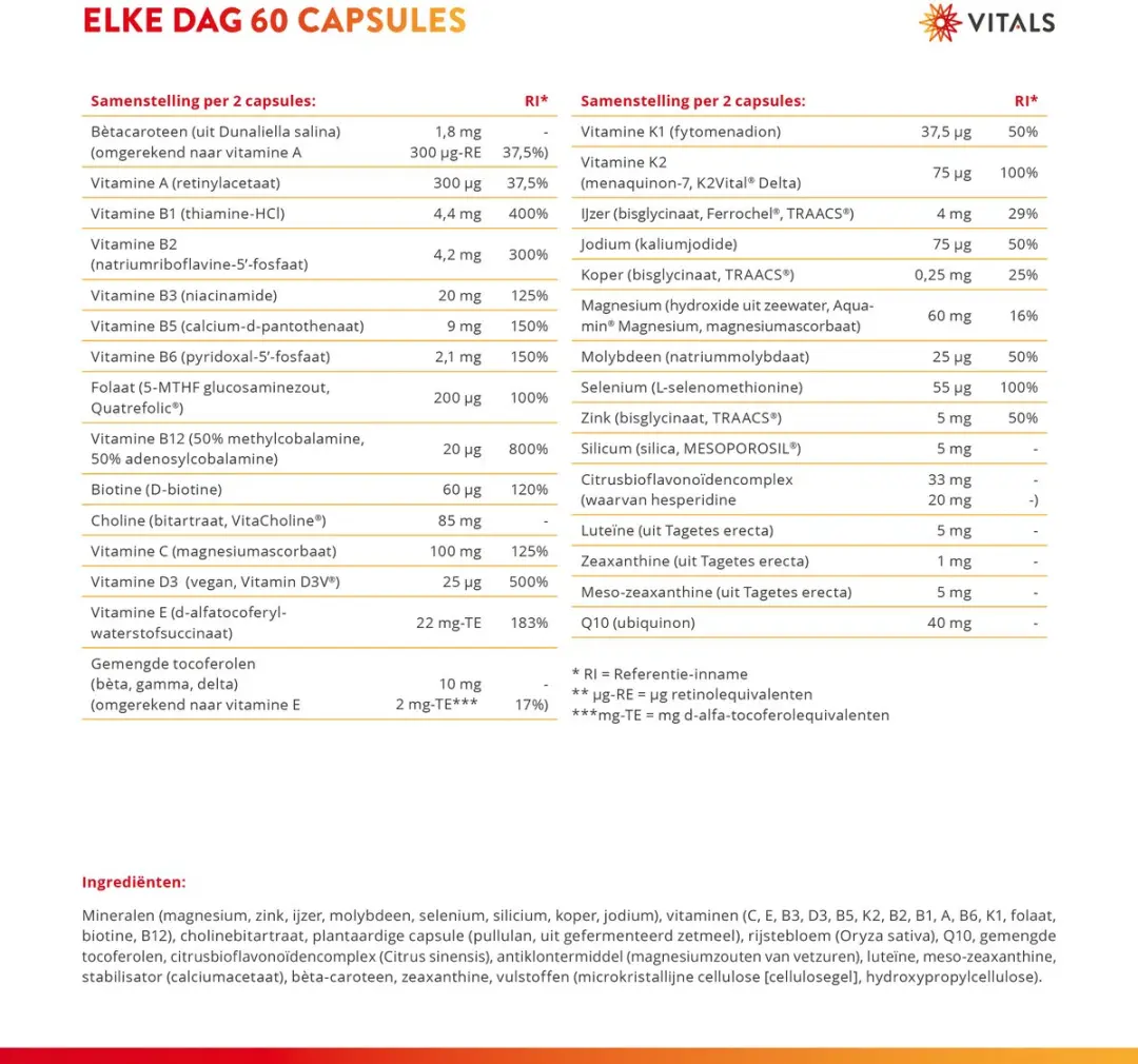 Vitals Elke Dag Multivitamine - 60 Capsules