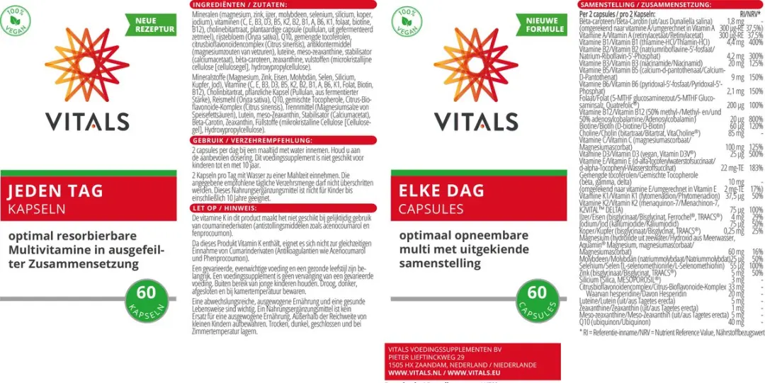 Vitals Elke Dag Multivitamine - 60 Capsules