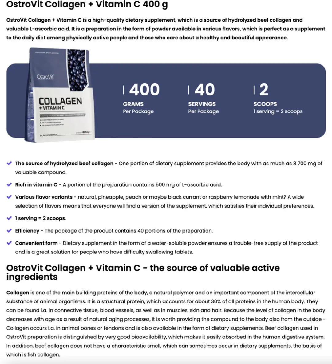 OstroVit Collagen + Vitamin C 400g - Zwarte bes