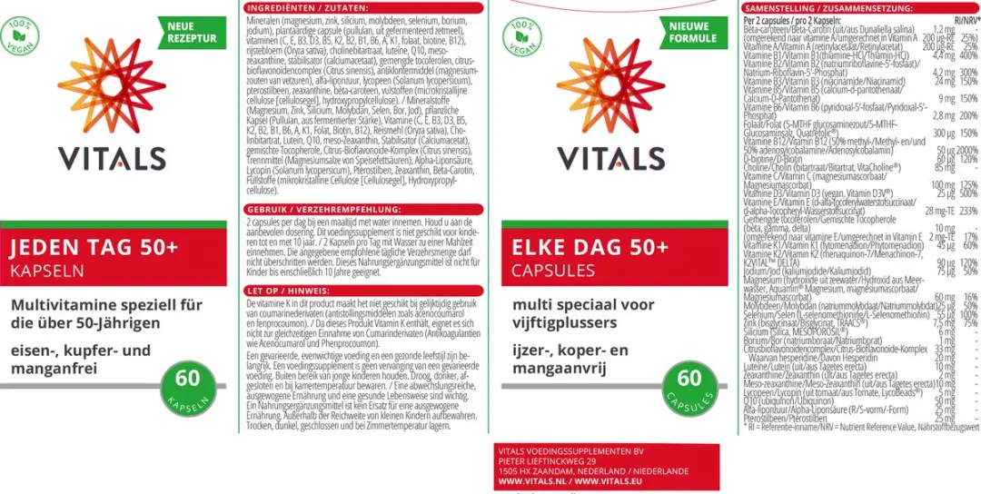 Vitals Elke Dag 50+ Multivitamine - 60 Capsules