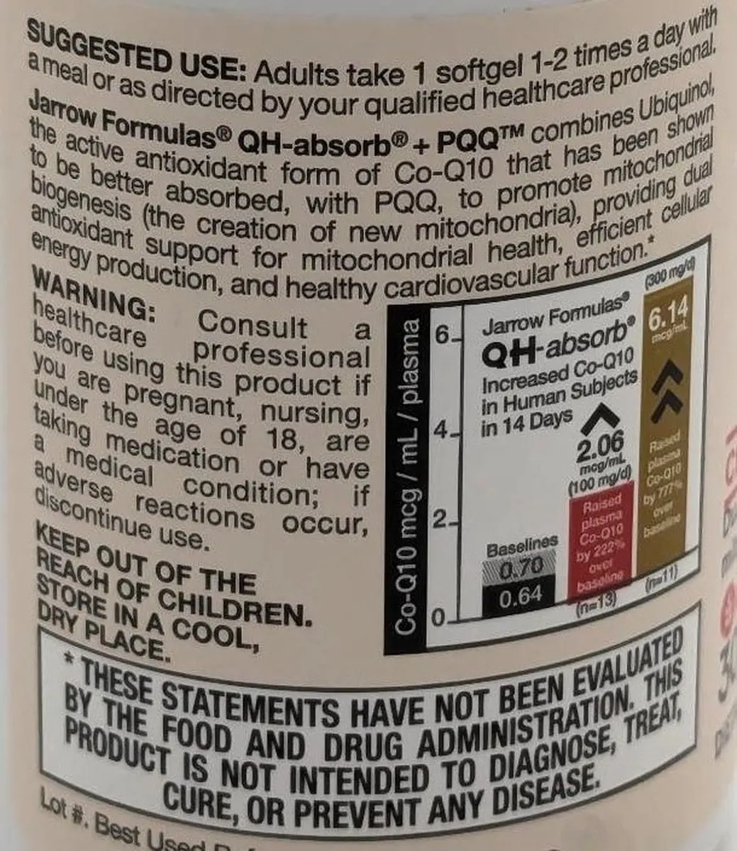 Jarrow Formulas QH-absorb 100mg + PQQ 30 Softgels