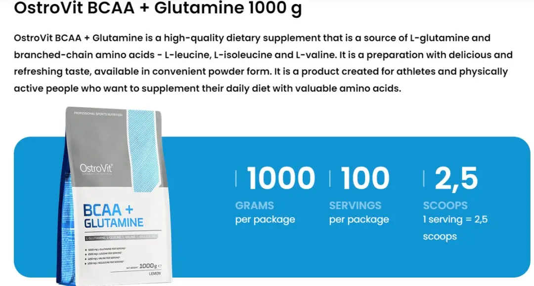 OstroVit BCAA + Glutamine 1000g - Citroen
