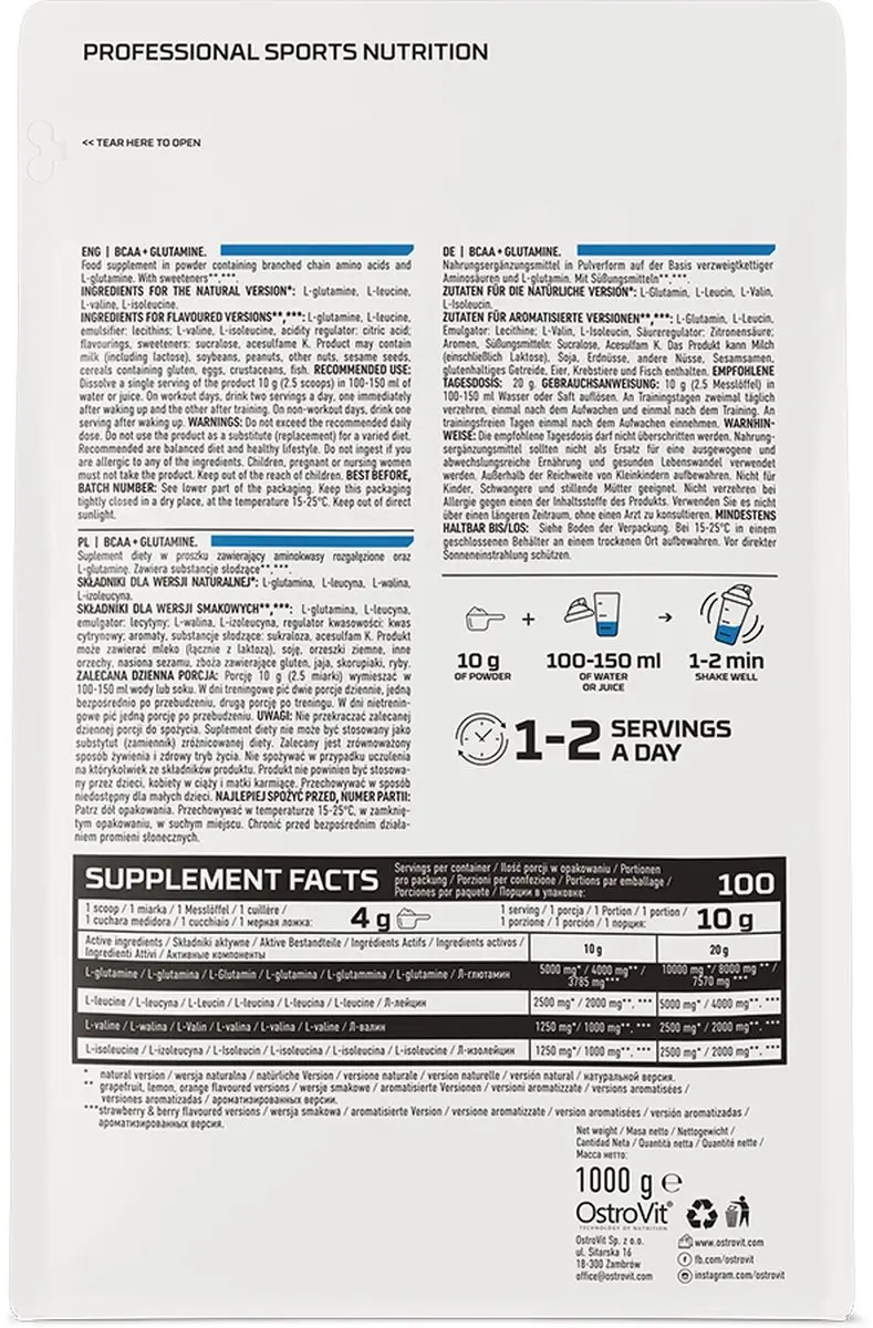 OstroVit BCAA + Glutamine 1000g - Citroen