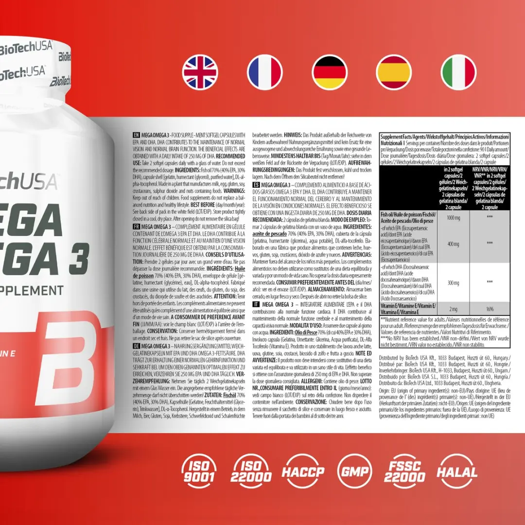 BioTechUSA Mega Omega 3 Softgels - 180 Stuks