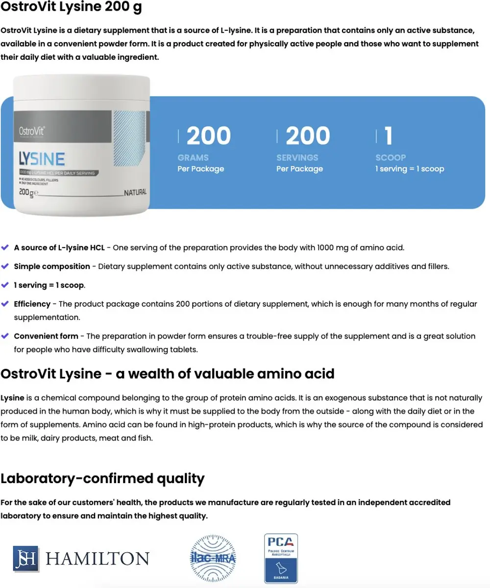 OstroVit Lysine 200g - L-Lysine HCl