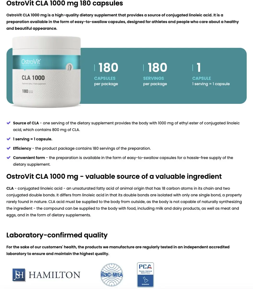 OstroVit CLA 1000mg Softgels - 180 Stuks