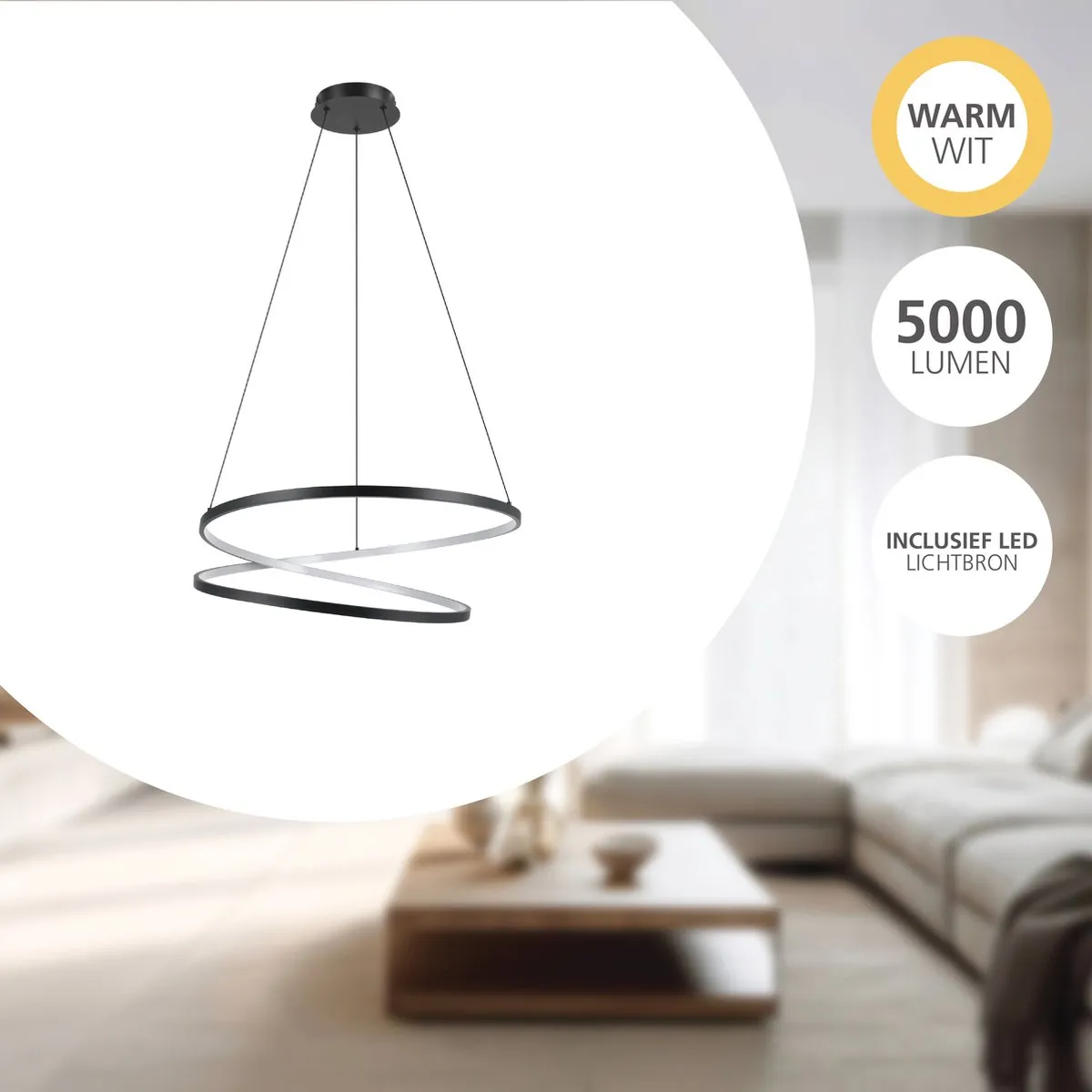 Eglo Ruotale Hanglamp LED Ø70cm - Zwart/Wit