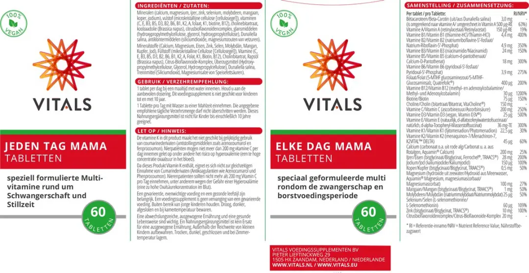 Vitals Elke Dag Mama Multivitamine 60 tabletten