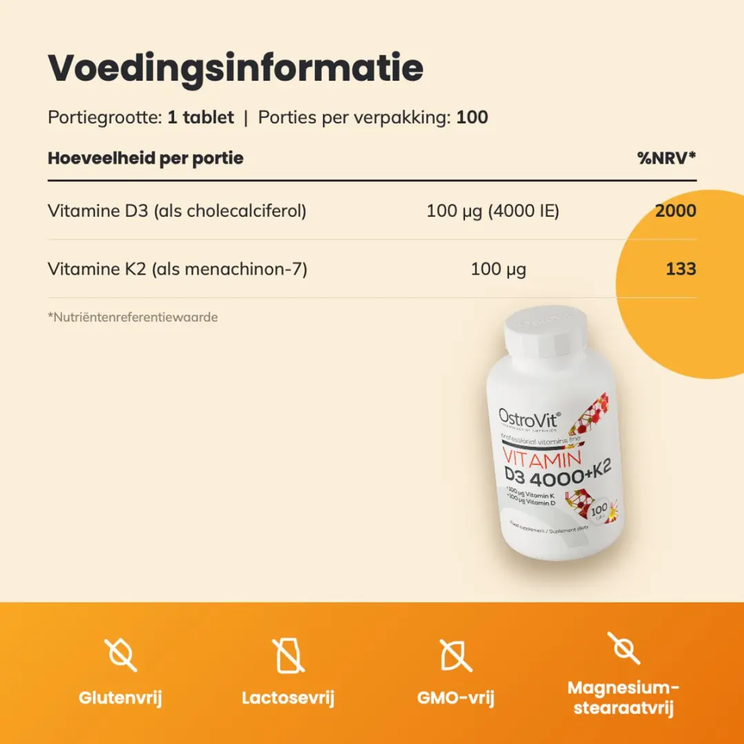 OstroVit Vitamine D3 4000 + K2 - 300 Stuks