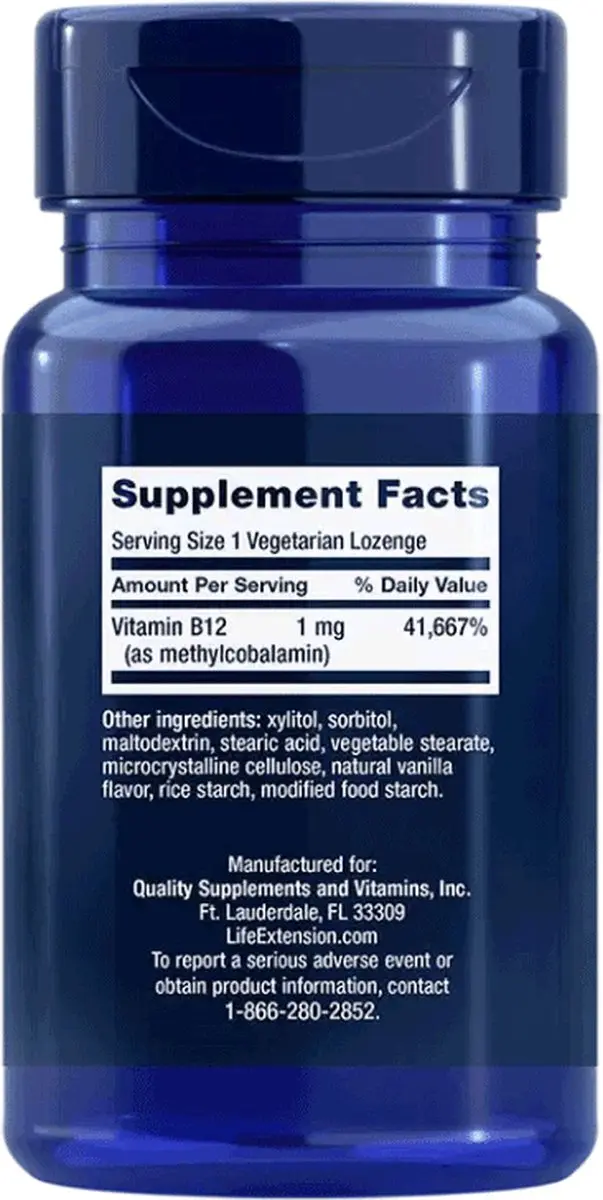 Life Extension Vitamine B12 Methylcobalamine 1mg - 60 Zuigtabletten