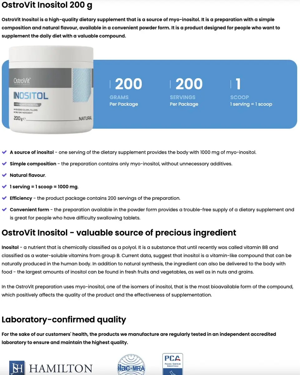 OstroVit Inositol 1000g - 5 Stuks