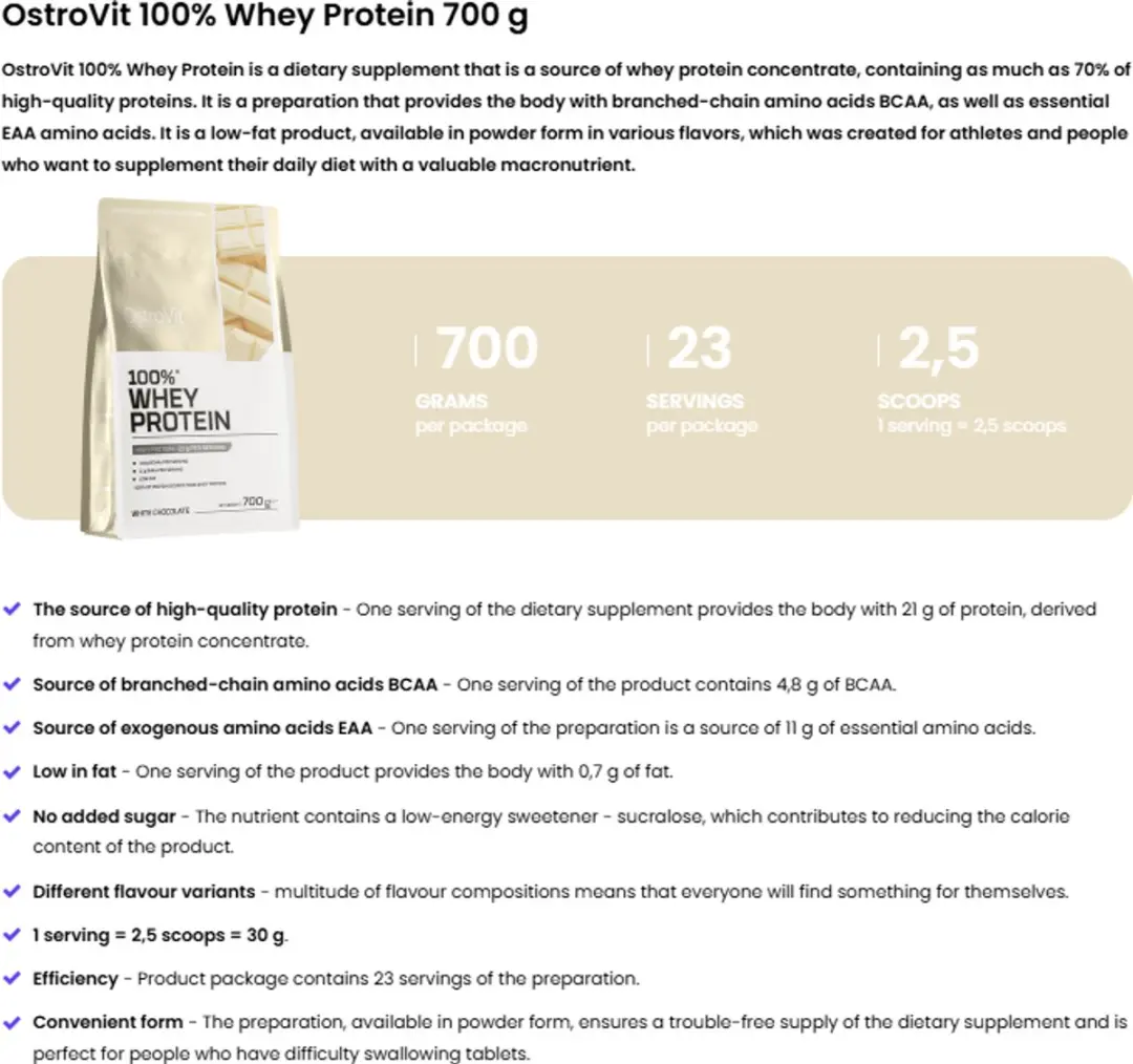 OstroVit 100% Whey Protein 700g - Witte Chocolade