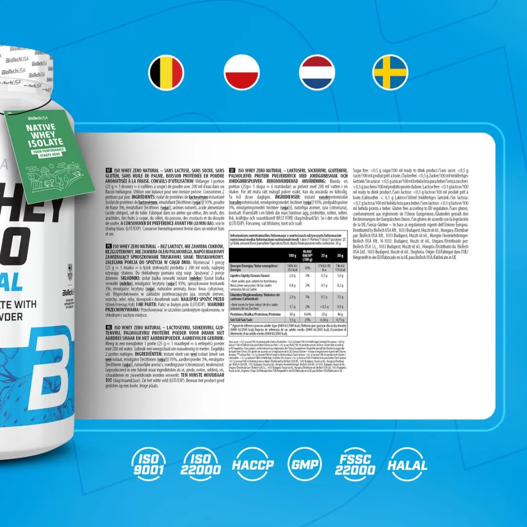 BioTechUSA Iso Whey Zero Eiwitpoeder 908g - Aardbei
