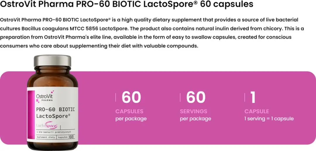 OstroVit Pharma PRO-60 BIOTIC LactoSpore Capsules - 60 Stuks