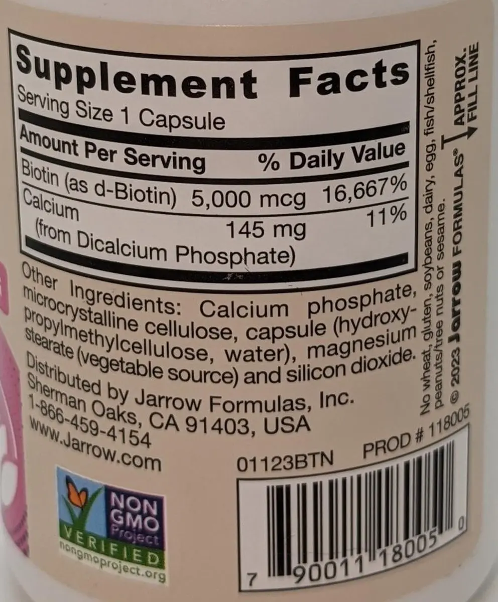 Jarrow Formulas Biotine 5mg Capsules - 100 Stuks