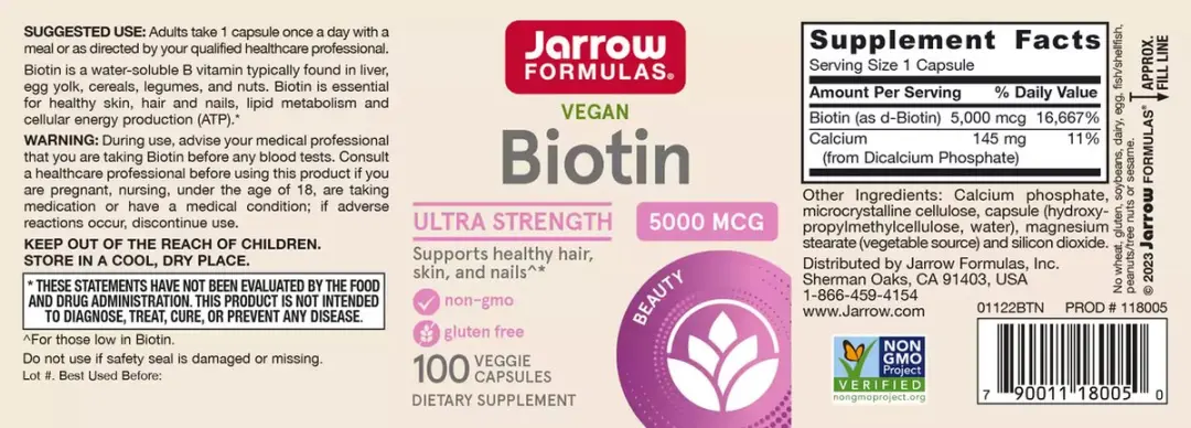 Jarrow Formulas Biotine 5mg Capsules - 100 Stuks