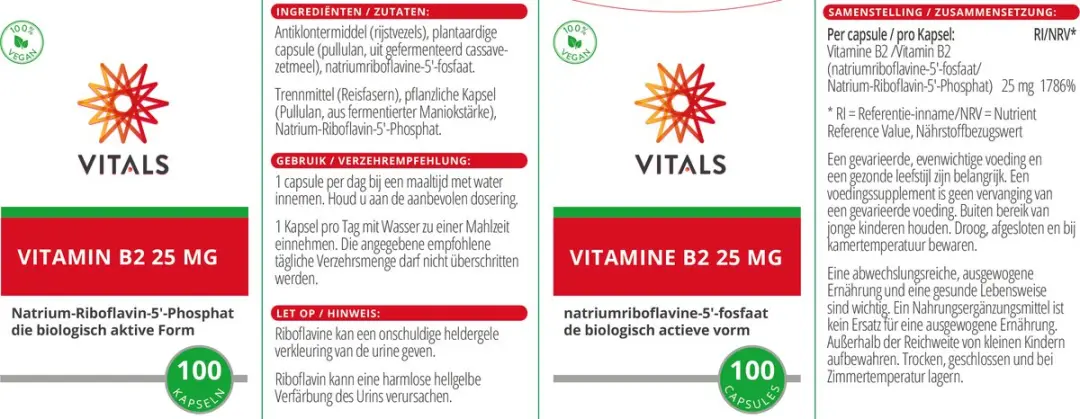 Vitals Vitamine B2 25mg - 100 Capsules