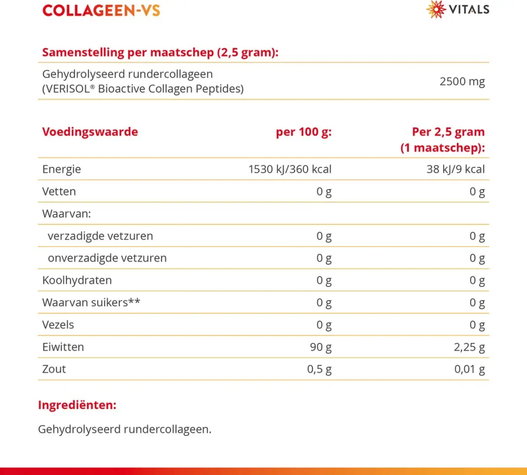 Vitals Collageen-VS 250g Poeder - Met VERISOL Bioactive Collagen Peptides