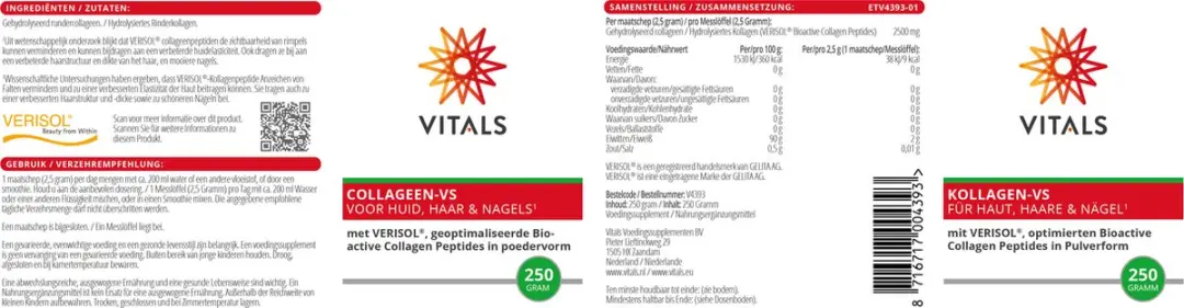Vitals Collageen-VS 250g Poeder - Met VERISOL Bioactive Collagen Peptides