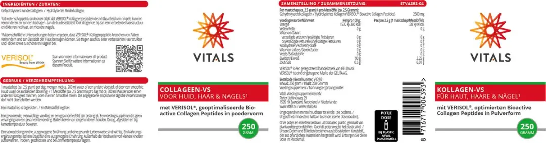 Vitals Collageen-VS 250g Poeder - Met VERISOL Bioactive Collagen Peptides