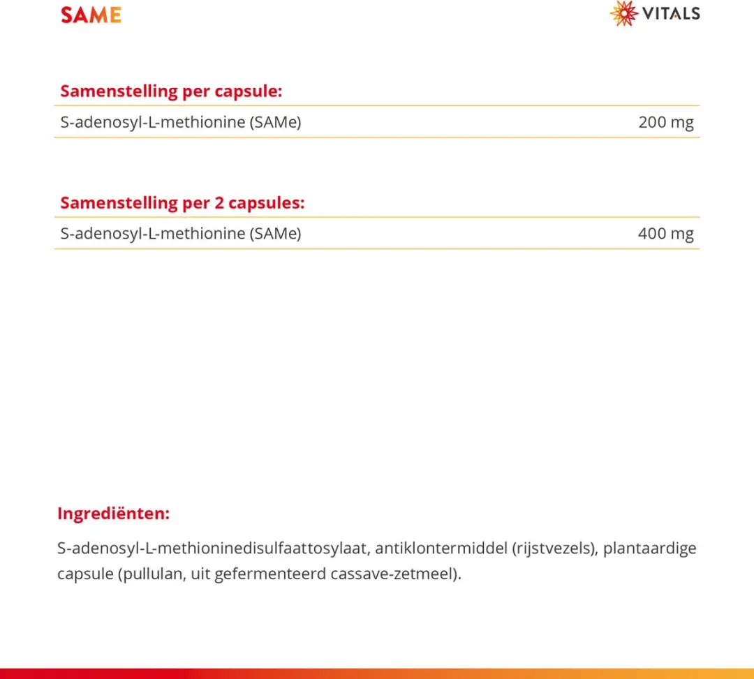 Vitals SAMe 200mg - 60 Plantaardige Capsules