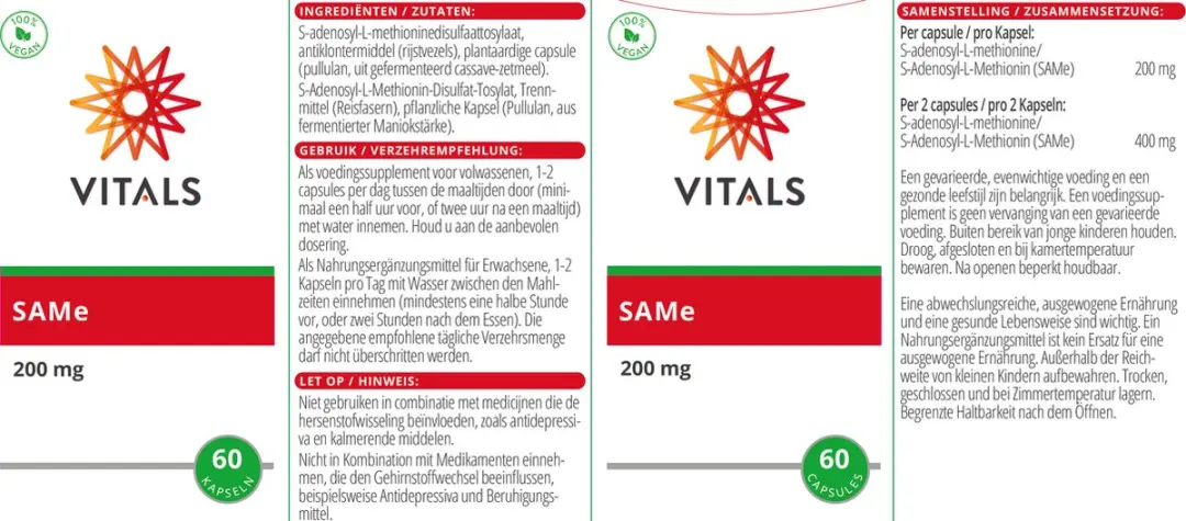 Vitals SAMe 200mg - 60 Plantaardige Capsules
