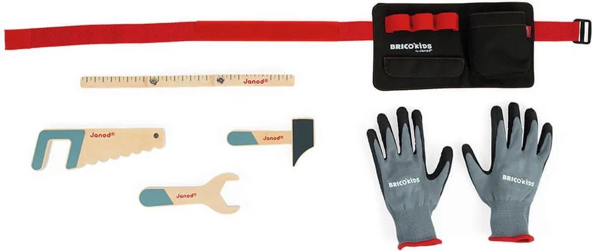 Janod Brico'kids DIY Gereedschapsriem - Houten gereedschap & handschoenen - 4-delig - afbeelding 6 van 6