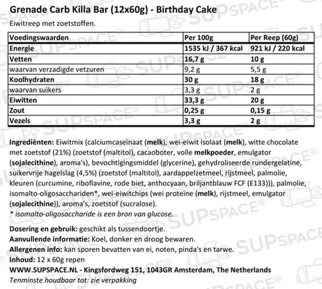 Grenade Carb Killa Repen - 12 Stuks 720g Birthday Cake
