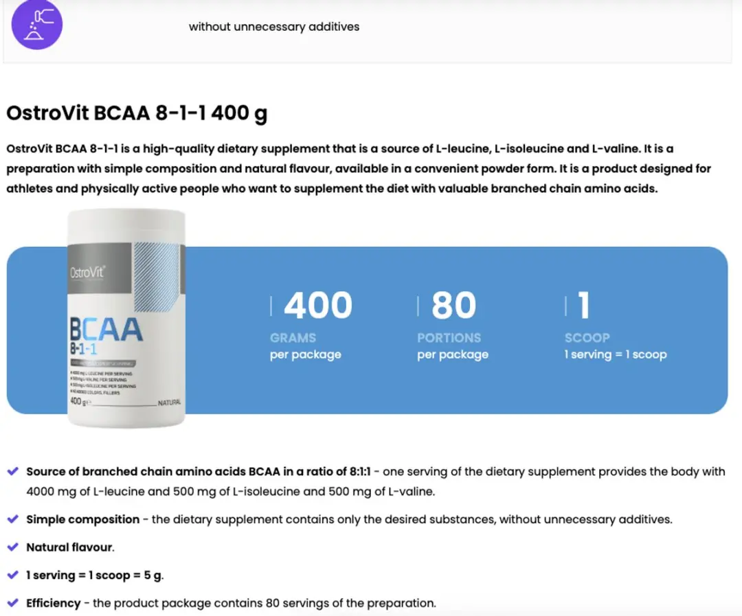 OstroVit BCAA 8-1-1 400g - Aminozurenpoeder