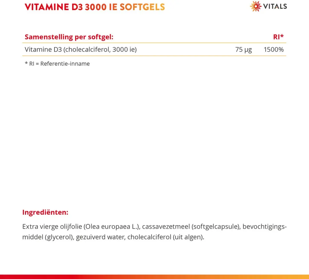 Vitals Vitamine D3 3000 IE 100 Vegan Softgels