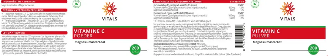 Vitals Vitamine C Poeder 200g - Gebufferd