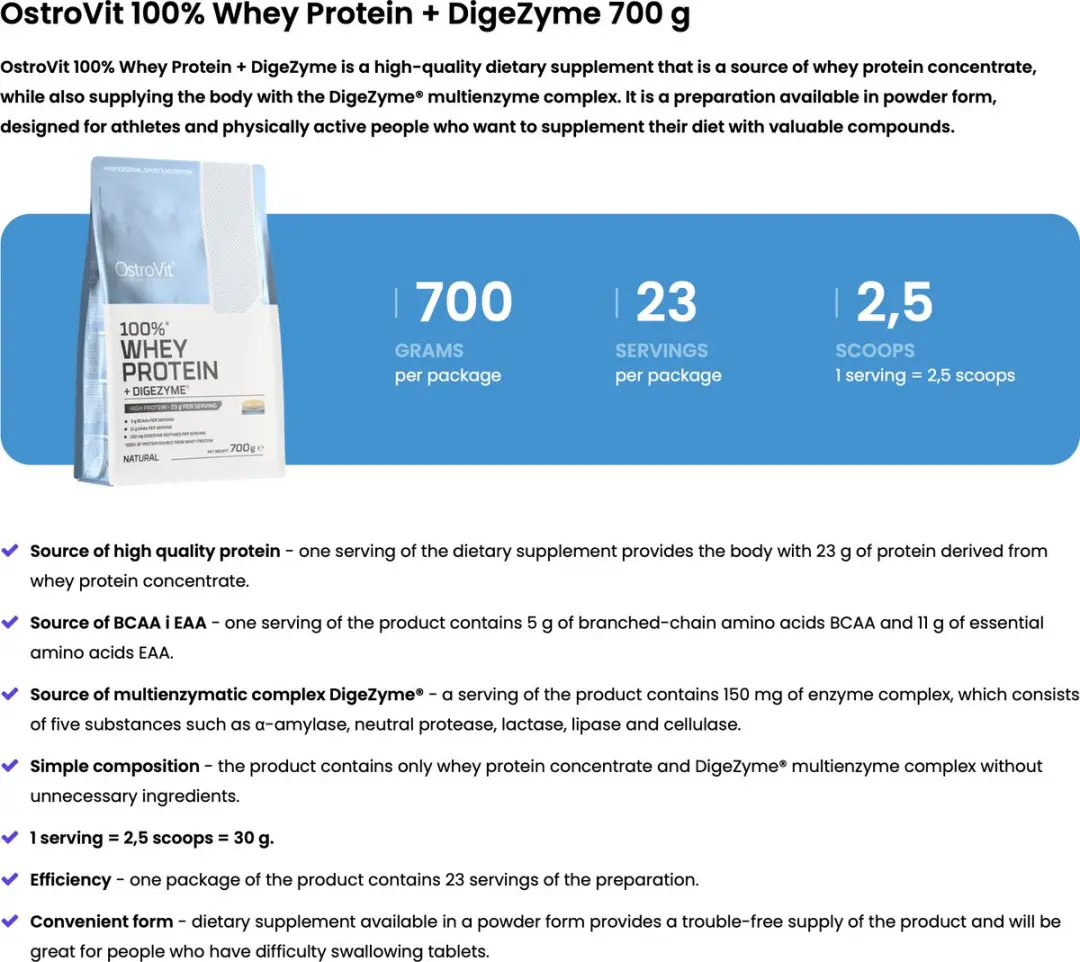 OstroVit 100% Whey Protein DigeZyme 700g