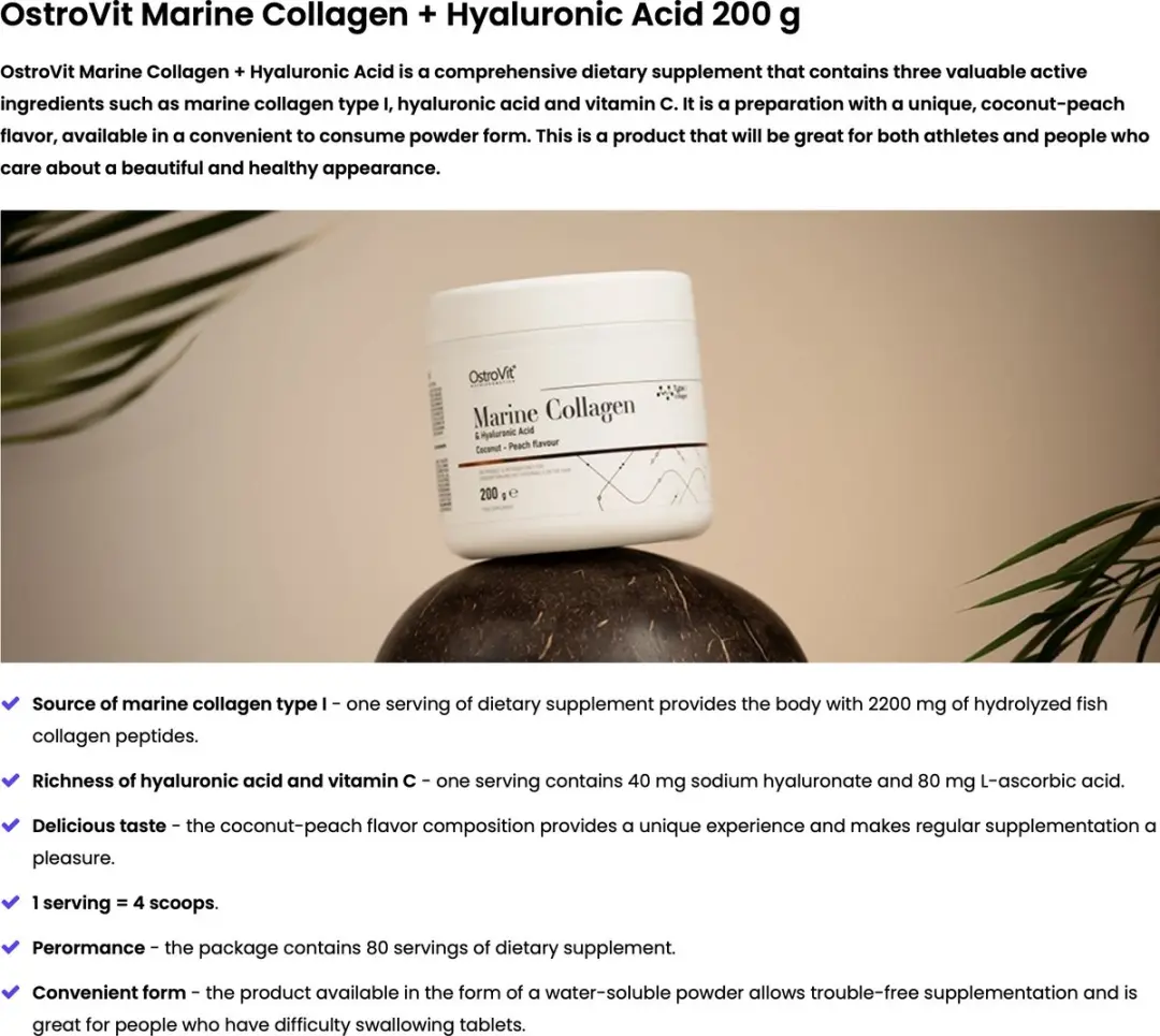 OstroVit Marine Collagen + Hyaluronic Acid 200g - Viscollageen & Hyaluron