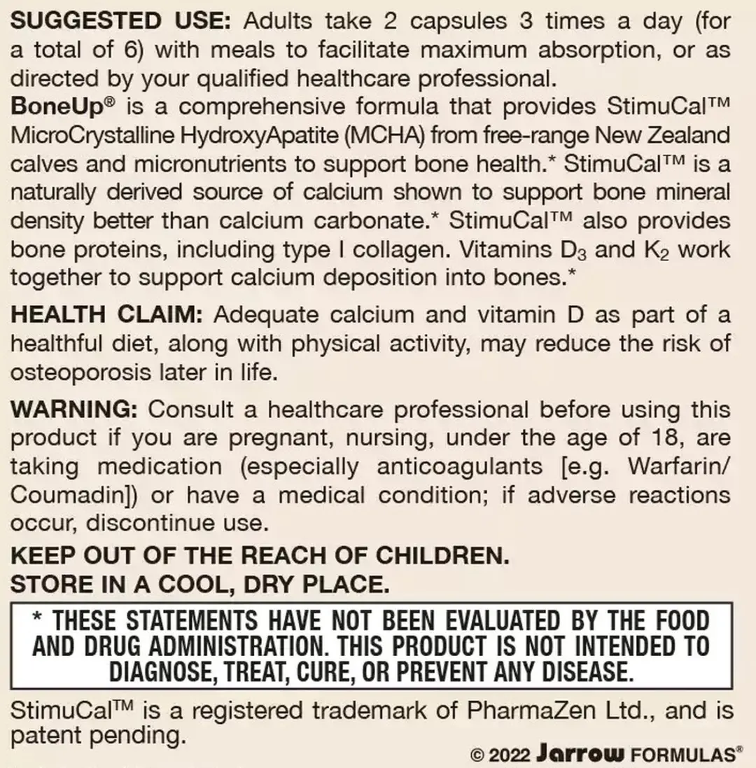 Jarrow Formulas Bone-Up 120 Capsules - Calcium/Magnesium/Vitamine C/D3/K2