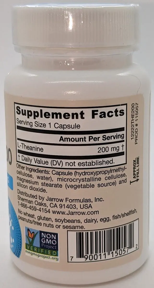 Jarrow Formulas Theanine 200mg Capsules - 60 Stuks
