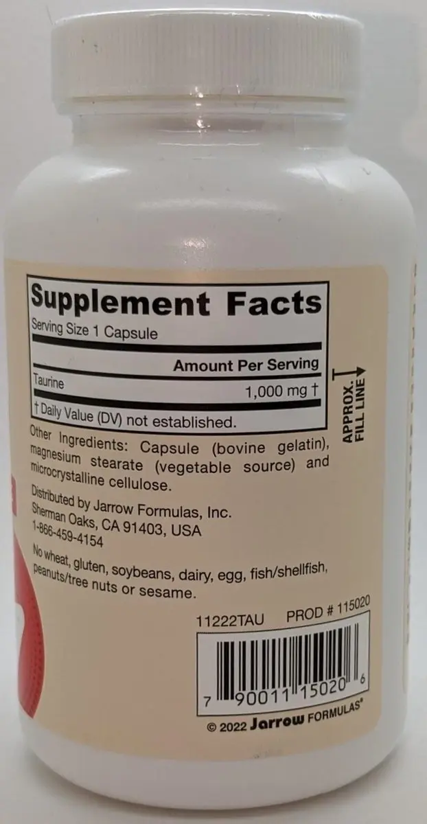 Jarrow Formulas Taurine 1000 100 Capsules