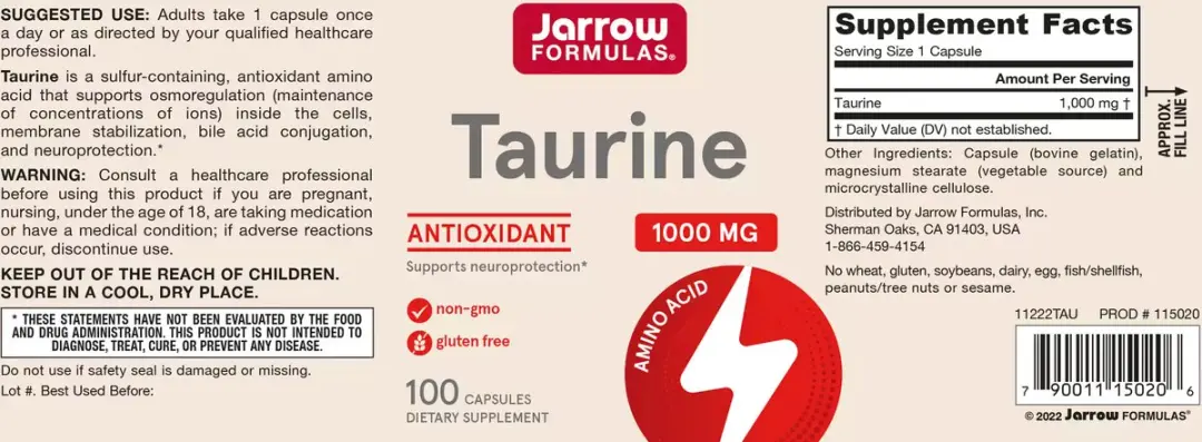 Jarrow Formulas Taurine 1000 100 Capsules