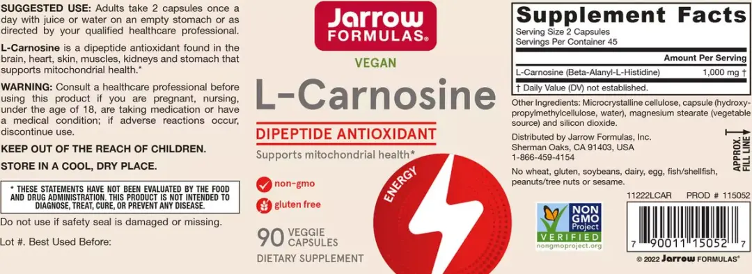 Jarrow Formulas Carnosine 90 Capsules - 500mg