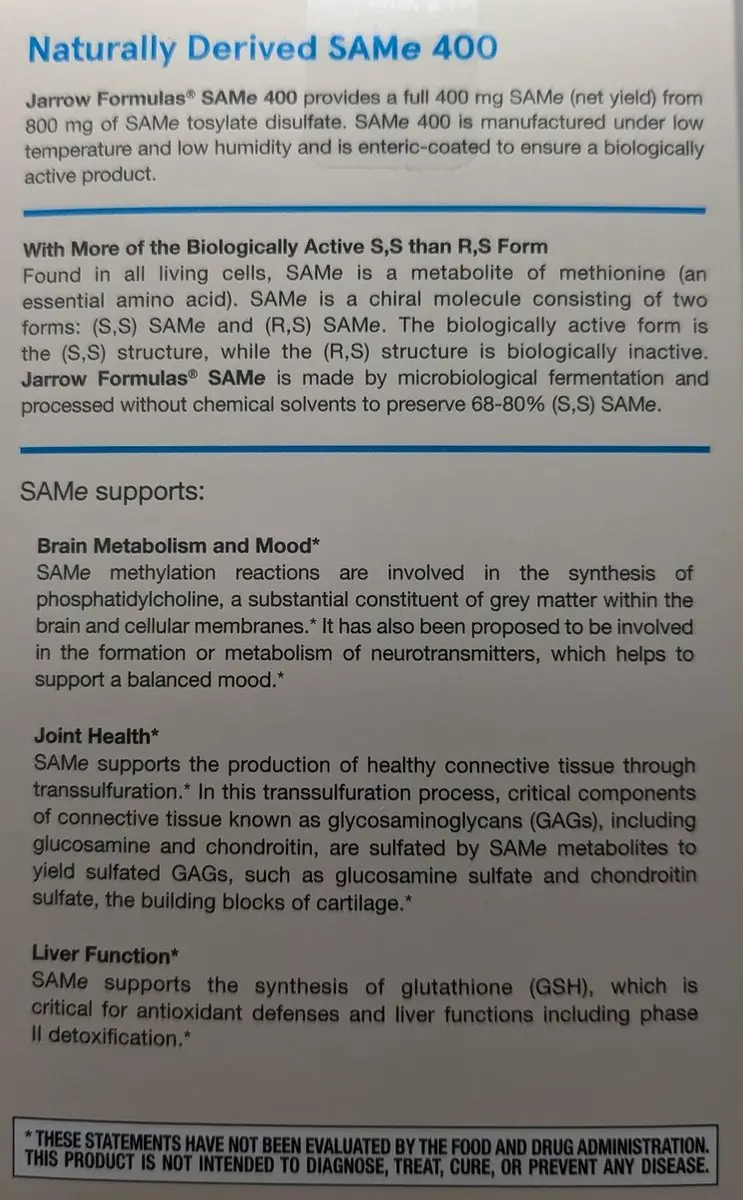 Jarrow Formulas SAM-e 400mg 30 Tabletten