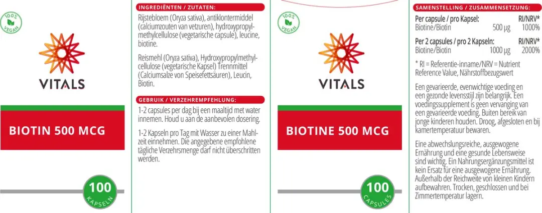 Vitals Biotine 500 mcg Capsules - 100 Stuks