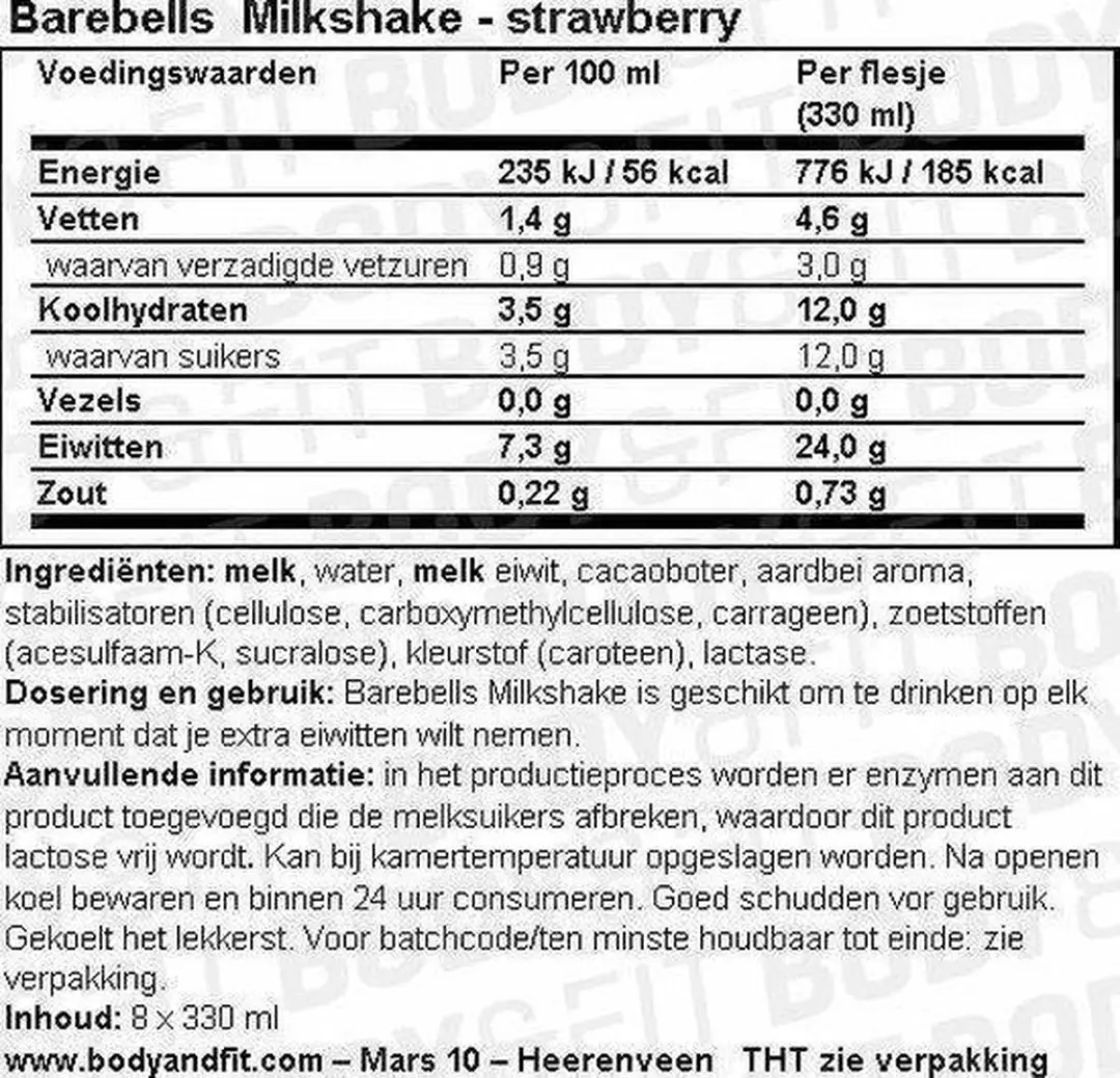 Barebells Milkshake Eiwitshake Lactosevrij 330ml - Banaan